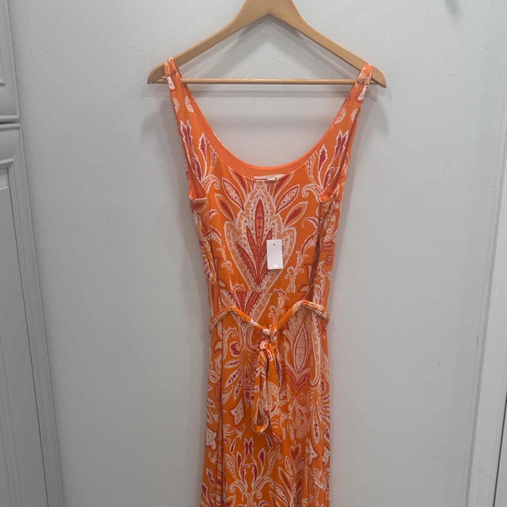 LOFT Orange Paisley Midi Dress
